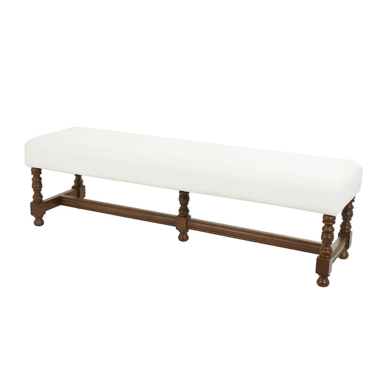 Banc en tissu avec pieds tournés traditionnels en bois marron - Crème - Roche River Decor
