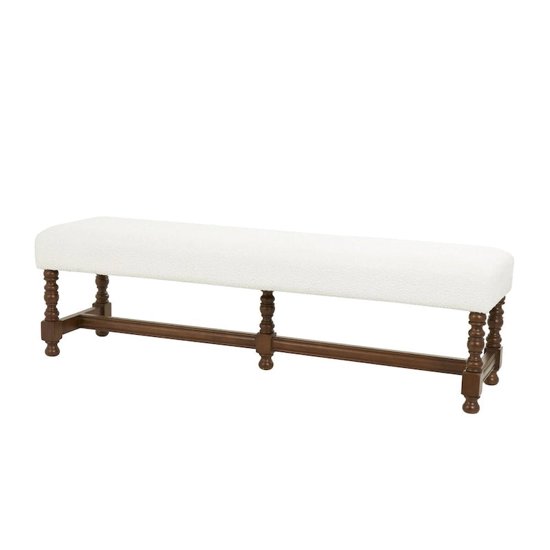 Banc en tissu avec pieds tournés traditionnels en bois marron - Crème - Roche River Decor