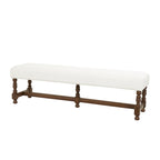 Banc en tissu avec pieds tournés traditionnels en bois marron - Crème - Roche River Decor