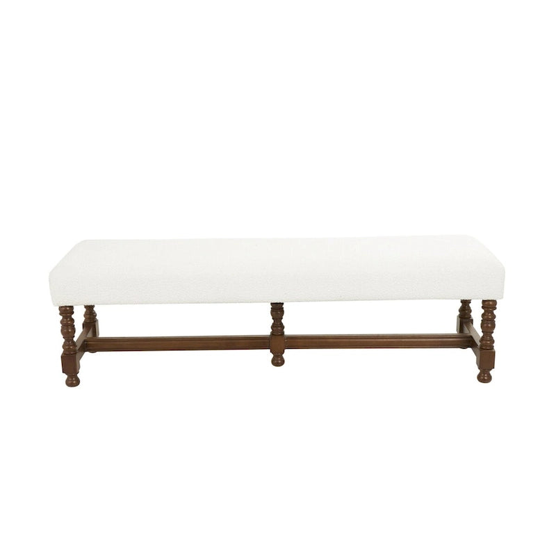 Banc en tissu avec pieds tournés traditionnels en bois marron - Crème - Roche River Decor