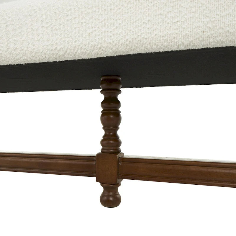 Banc en tissu avec pieds tournés traditionnels en bois marron - Crème - Roche River Decor