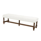 Banc en tissu avec pieds tournés traditionnels en bois marron - Crème - Roche River Decor
