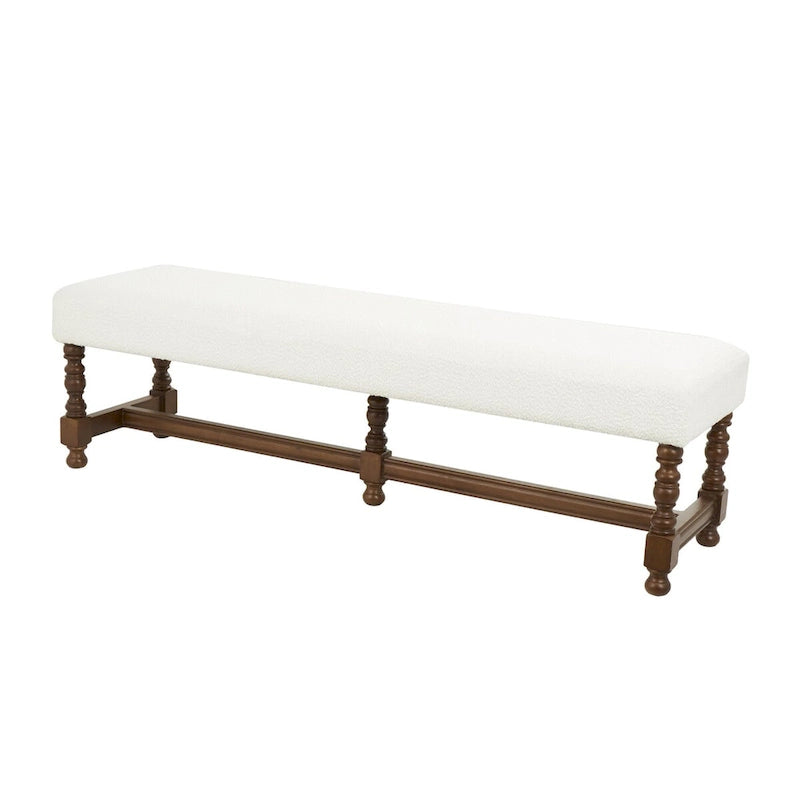 Banc en tissu avec pieds tournés traditionnels en bois marron - Crème - Roche River Decor