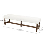 Banc en tissu avec pieds tournés traditionnels en bois marron - Crème - Roche River Decor