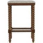 Banc en tissu avec pieds tournés traditionnels en bois marron - Crème - Roche River Decor