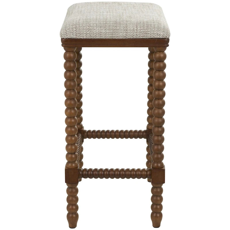 Banc en tissu avec pieds tournés traditionnels en bois marron - Crème - Roche River Decor