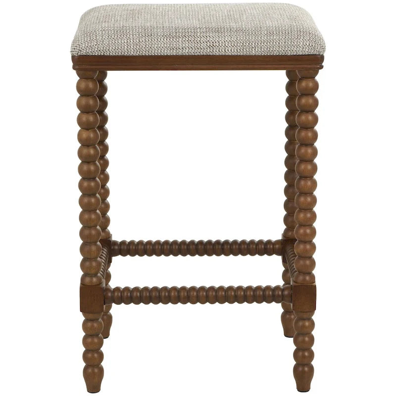 Banc en tissu avec pieds tournés traditionnels en bois marron - Crème - Roche River Decor
