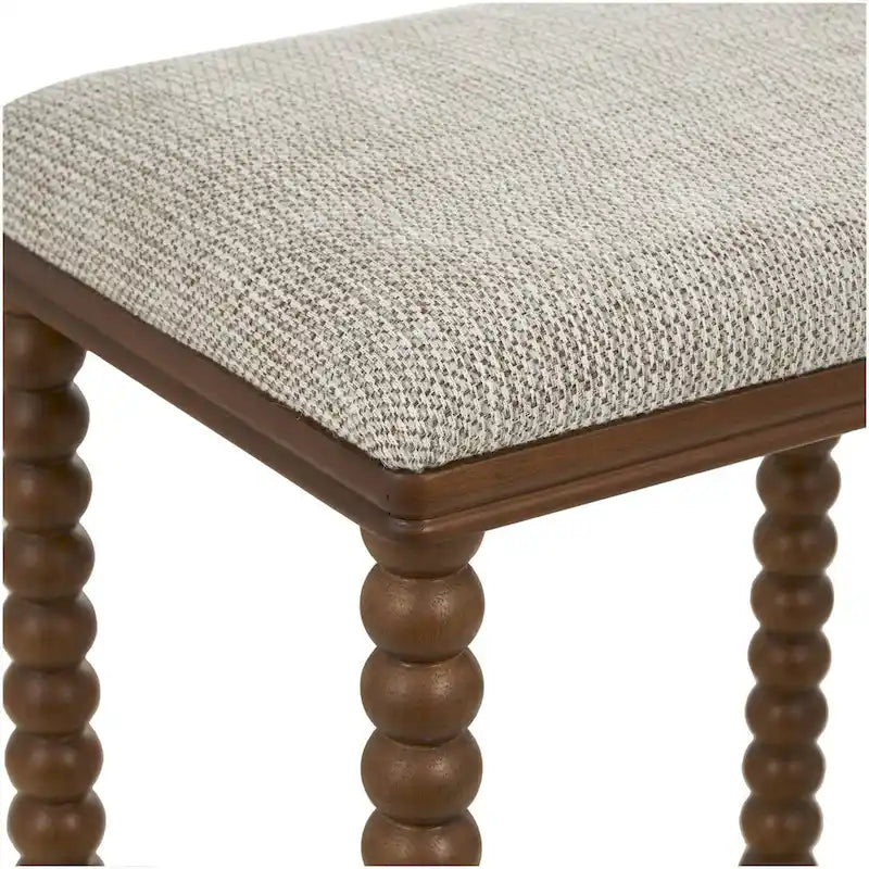 Banc en tissu avec pieds tournés traditionnels en bois marron - Crème - Roche River Decor