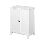 Armoire de rangement au sol pour salle de bain avec double porte et étagère réglable, blanche
