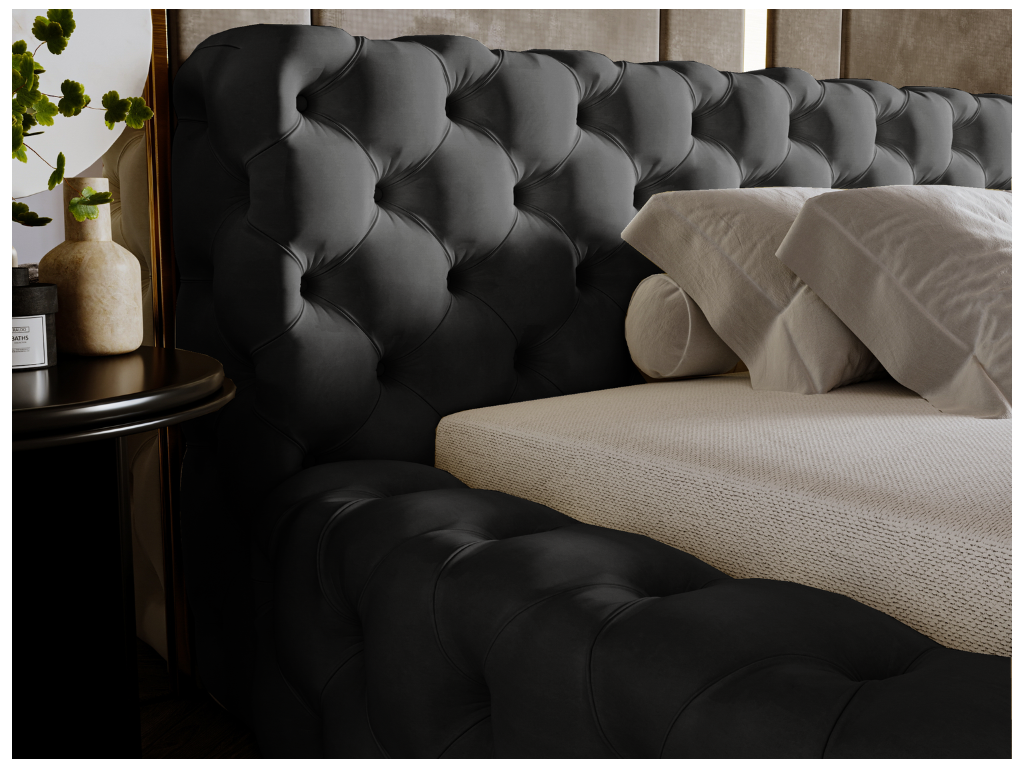 Lit en velours noir, 140 x 200 cm