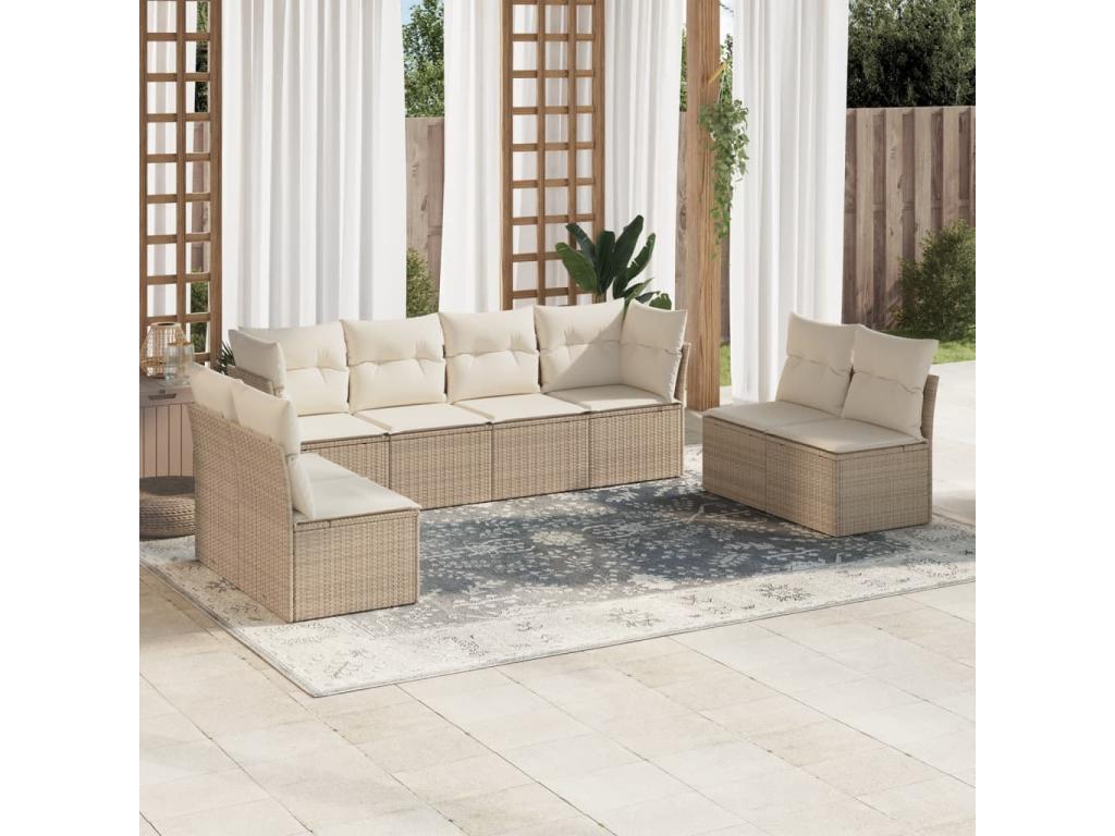 Ensemble de mobilier de jardin en résine tressée beige - dlz1766459791102