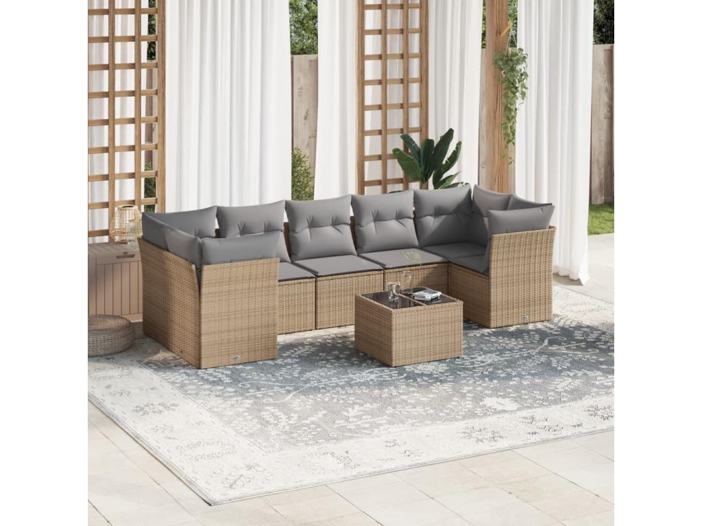 Ensemble de mobilier de jardin en résine tressée beige - dlz1766459439388