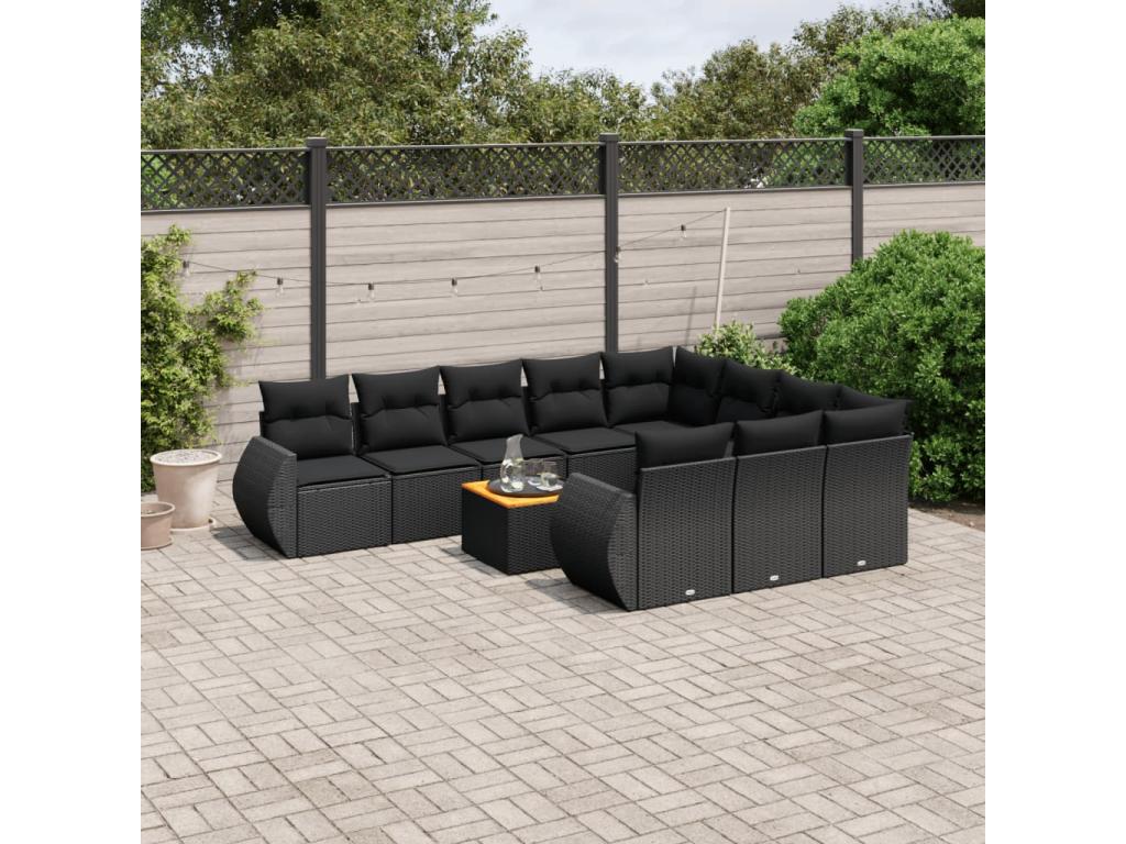 Ensemble de mobilier de jardin en résine tressée noire - dlz1766459511520