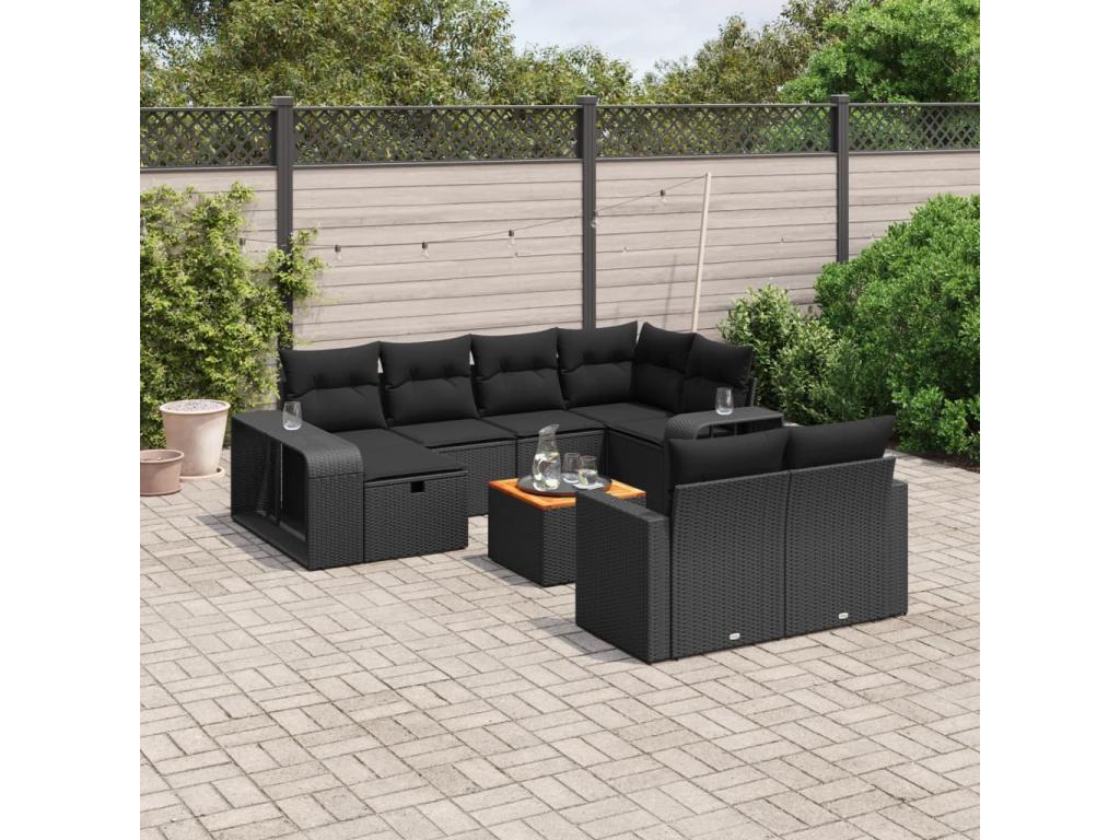 Ensemble de mobilier de jardin en résine tressée noire - dlz1766459279305