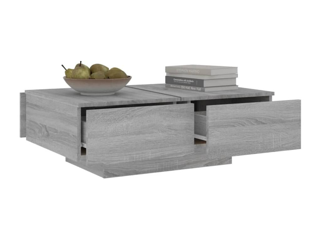 Table basse en bois d'ingénierie gris, 90 x 60 x 31 cm