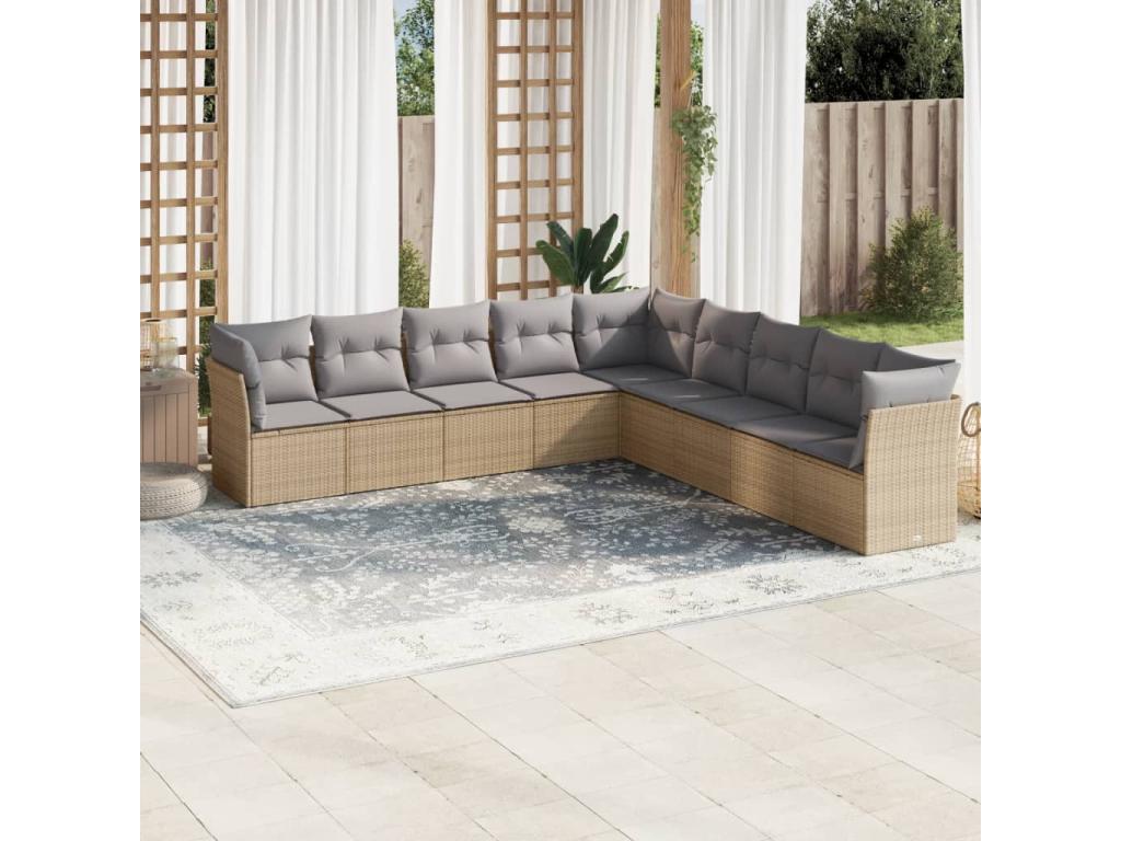 Ensemble de mobilier de jardin en résine tressée beige - dlz1766459631658