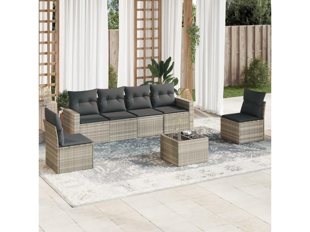 Ensemble de mobilier de jardin en résine tressée grise - dlz1766459758846
