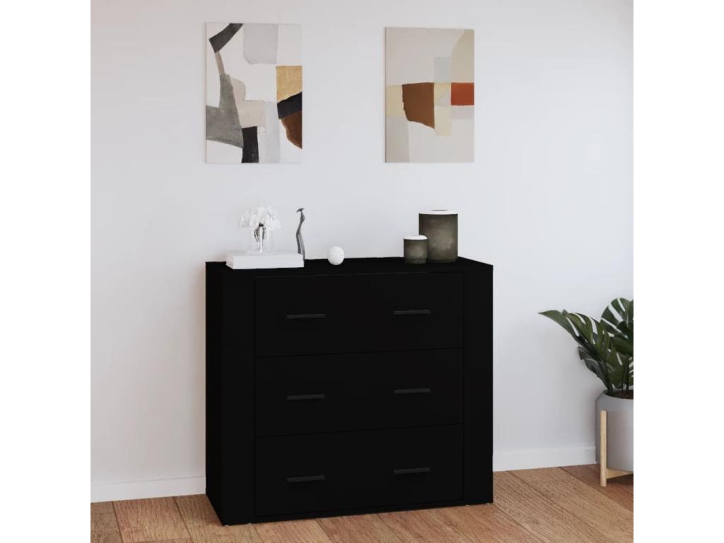 Buffet en bois d'ingénierie noir, 80 x 33 x 70 cm