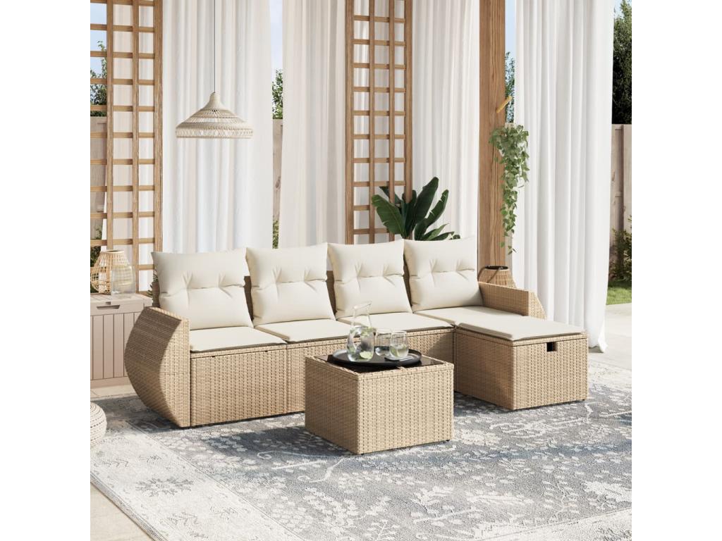 Ensemble de mobilier de jardin en résine tressée beige - dlz1766459370594