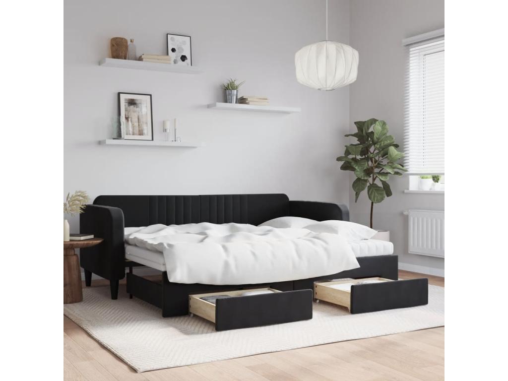 Lit en velours noir, 80 x 200 cm