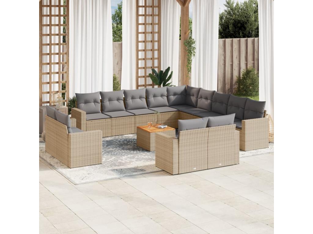 Ensemble de mobilier de jardin en résine tressée beige - dlz1766459765862