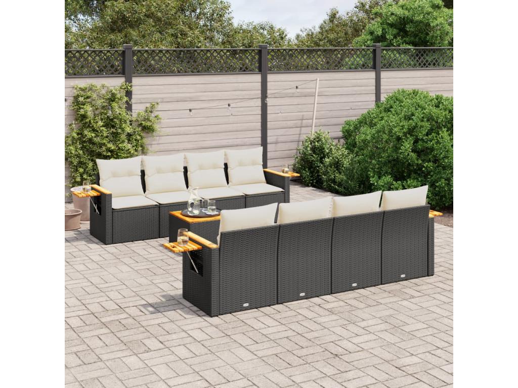 Ensemble de mobilier de jardin en résine tressée noire - dlz1766459802487