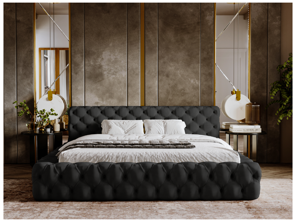 Lit en velours noir, 140 x 200 cm