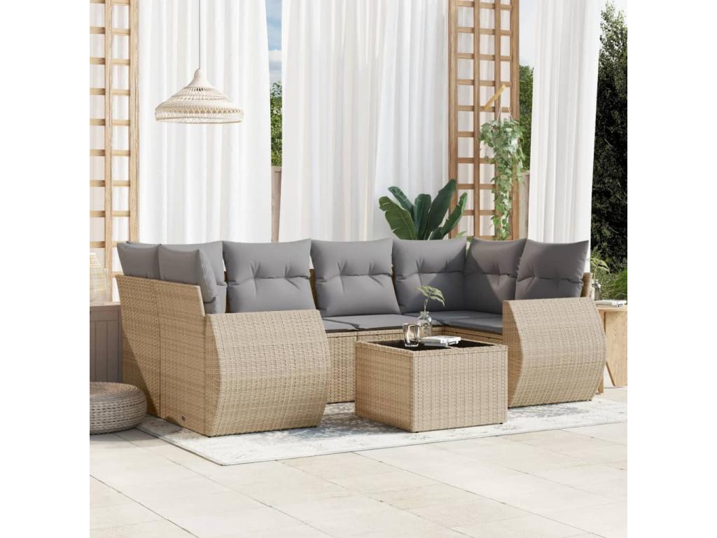 Ensemble de mobilier de jardin en résine tressée beige - dlz1766459997686