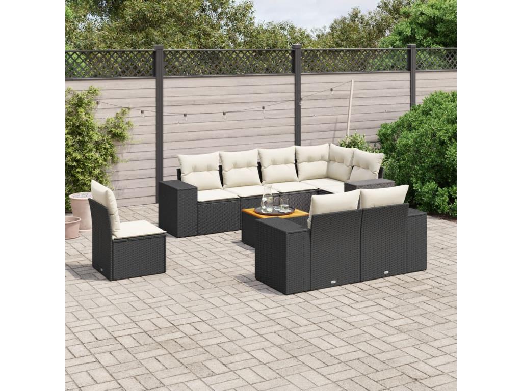 Ensemble de mobilier de jardin en résine tressée noire - dlz1766459795493