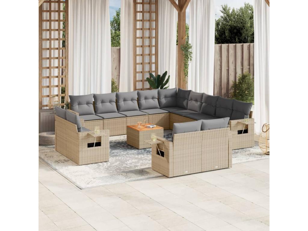 Ensemble de mobilier de jardin en résine tressée beige - dlz1766459188006