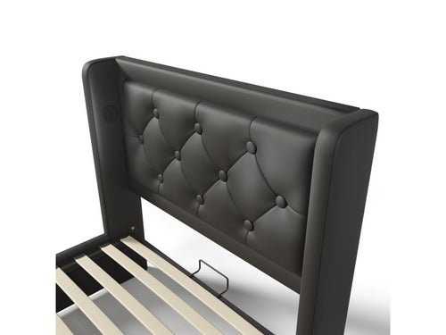 Lit en similicuir noir, 90 x 200 cm