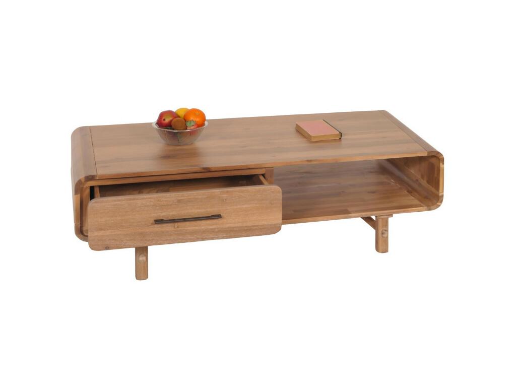 Table basse en bois massif marron, 44 x 125 x 60 cm