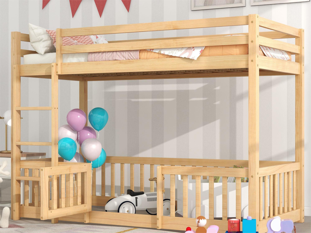 Lit en bois massif naturel, 2 x 90 x 200 cm