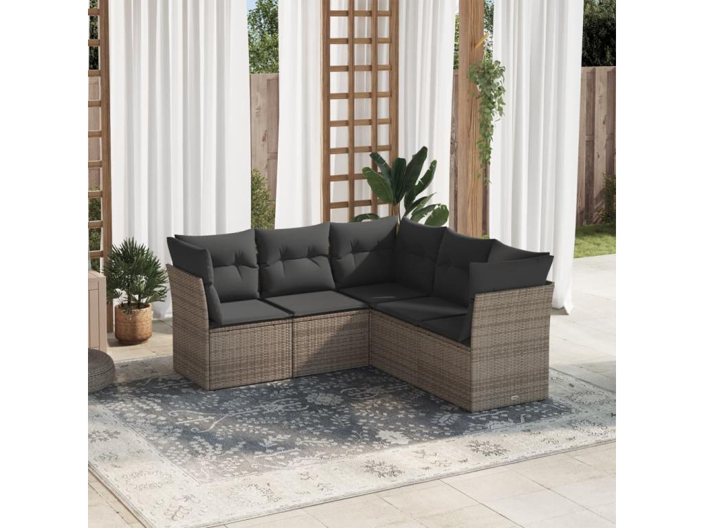 Ensemble de mobilier de jardin en résine tressée grise - dlz1766459743150