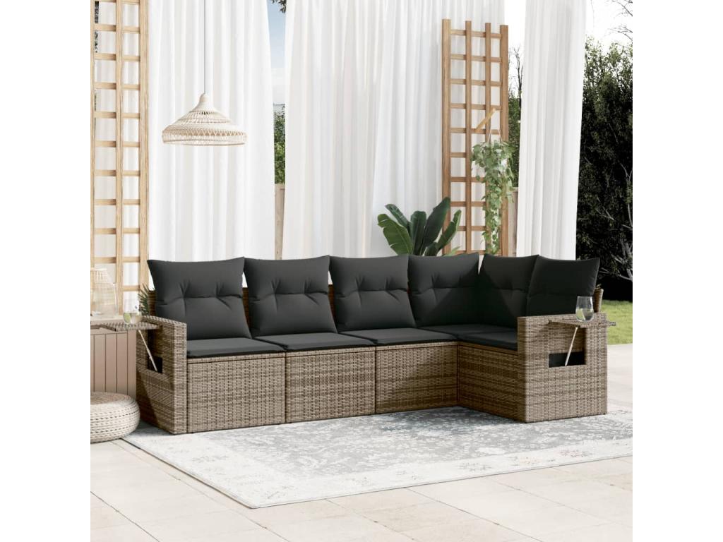 Ensemble de mobilier de jardin en résine tressée grise - dlz1766459877931