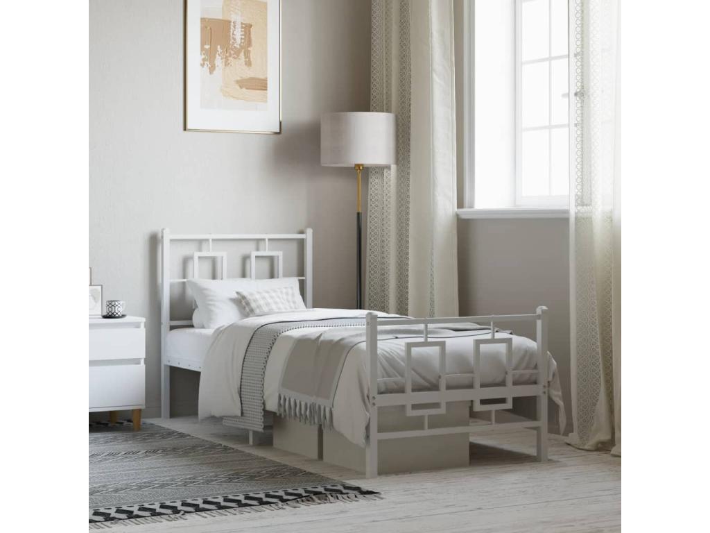 Cadre de lit en métal blanc, 75 x 190 cm