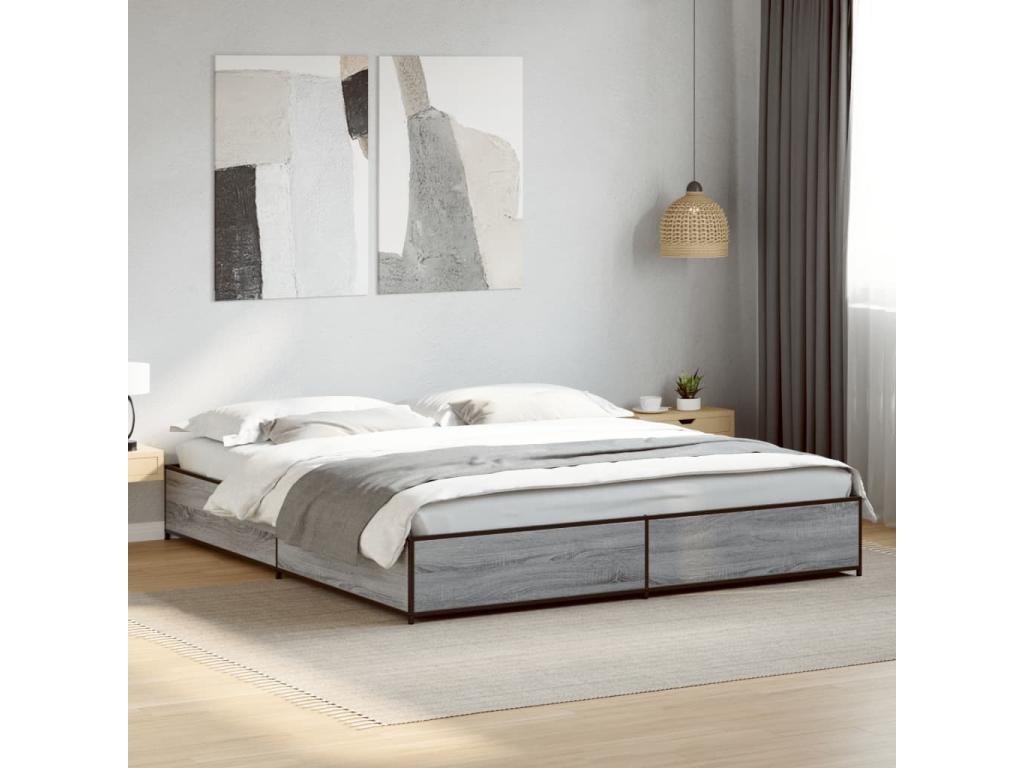 Cadre de lit en bois d'ingénierie gris, 160 x 200 cm